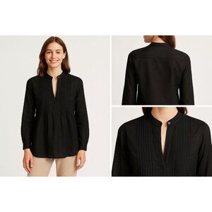 Theory Blouse Womens P Petite Blk 100% Cotton Pintuck Sheer Top Minimalist Luxe